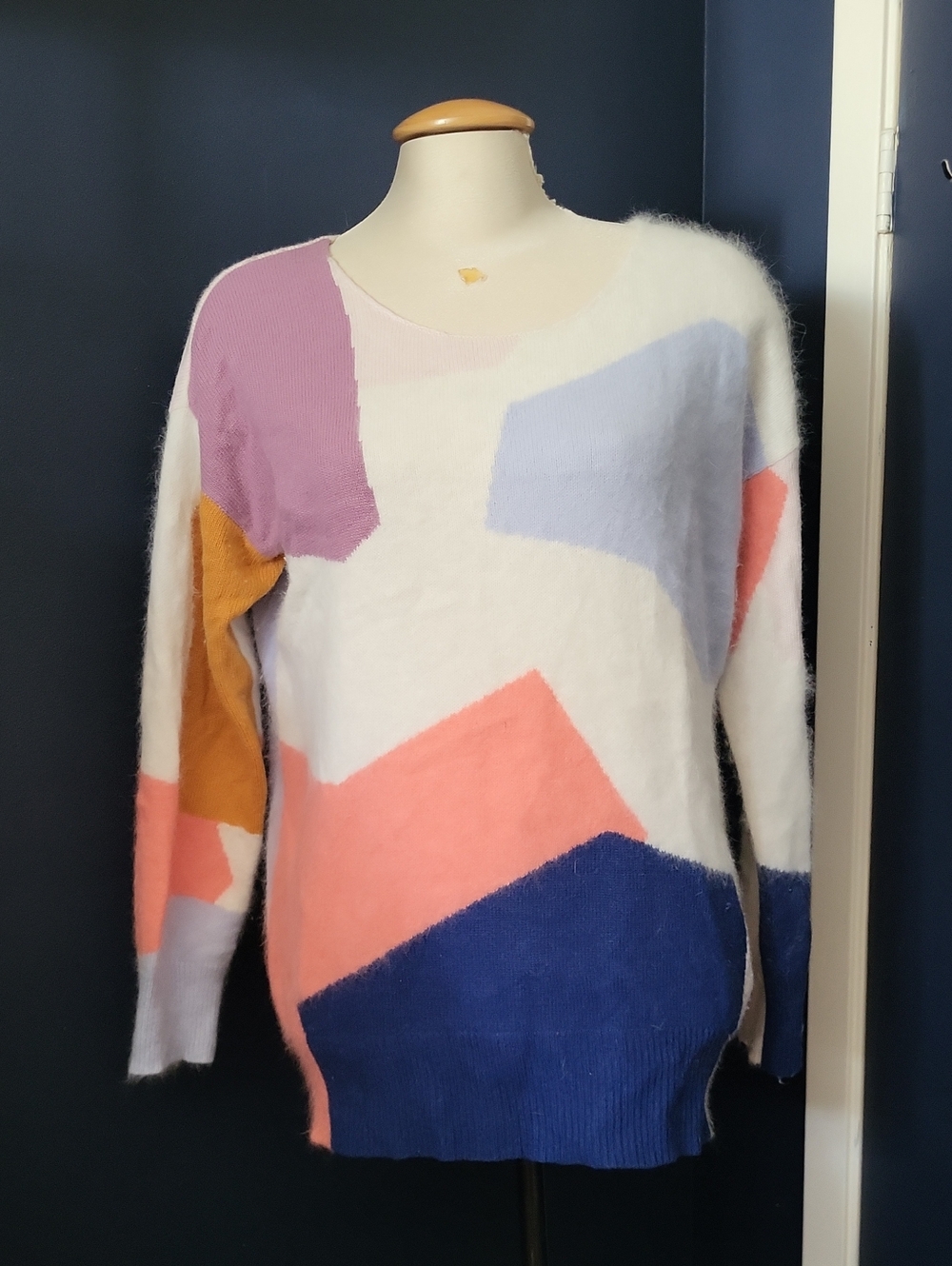 Lacoste Angora/wool/cashmere Women’s Colorblock Fuzzy Pullover Sweater